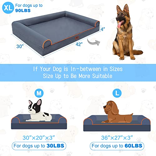 Hygge Hush 100% Waterproof Dog Bed, U Shaped Washable Dog Bed With Removable Cover And Bolster, Orthopedic Dog Bed With Nonskid Bottom(Navy Blue,42"X30") #TOP1