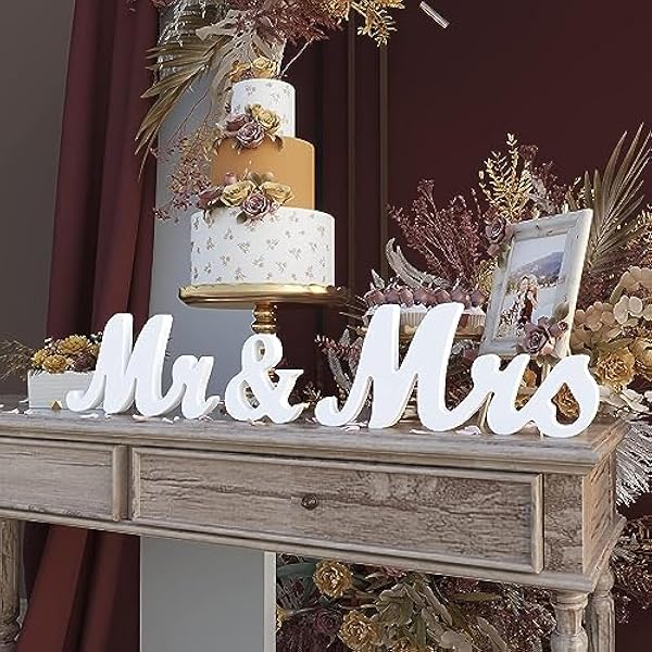 Viopvery Bruiloft decoraties, witte houten letters heer en mevrouw teken & gewoon getrouwde banner perfect voor bruiloft tafel, feesttafel, top diner decoratie