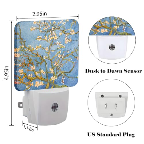 Image of Puzzle Almond Tree Night Light,Plug Into Wall for Boys Girls Bedroom Decorative Square Night Light Lamp 0.5w Sleep Friendly
