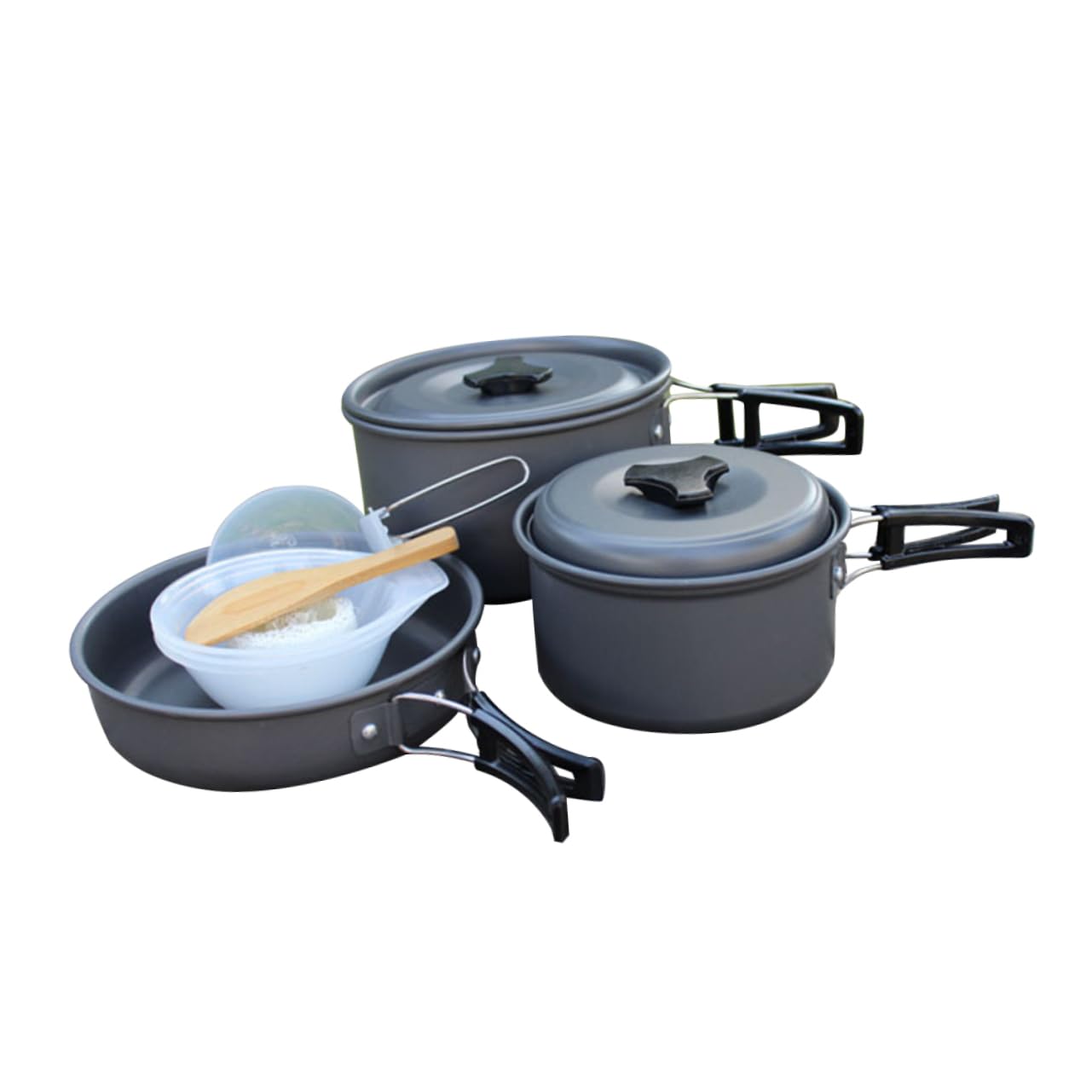 BRIGHTFUFU Camping Cookware Kit 2-3 Person Portable Folding Cookware Outdoor Cooking Set Removable Handle for Camping Hiking and Backpacking