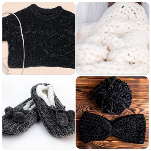 Image of Xinnun 12 Skeins 1116 Yards Chenille Velvet Soft Thick Plush Yarn Bulk for Crocheting Knitting Blanket DIY Weaving Craft, 6mm, 3.5 Oz /Skein(Black)