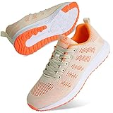 Youecci Damen Fitness Laufschuhe Atmungsaktive laufende Turnschuhe Sportschuhe Schnüren Hallenschuhe Leichtathletikschuhe Running Sneaker Gym Schuhe Grau Orange 37 EU