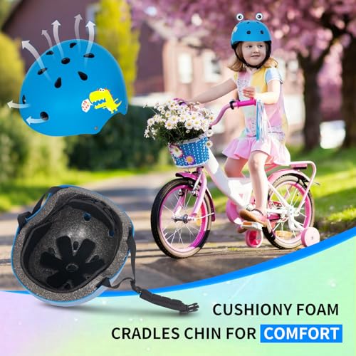 Nattork Kid's Bicycle Helmet for Girls or Boys Adjustable Size Muti-Sports Helmet for Skateboard Roller Skates with Cute Dinosaur Sticker Blue - image 6