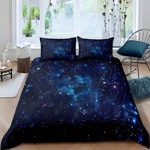 Bettwäsche 135x200 Blaues Galaxie-Design Jugend, Sternenhimmel Deko...