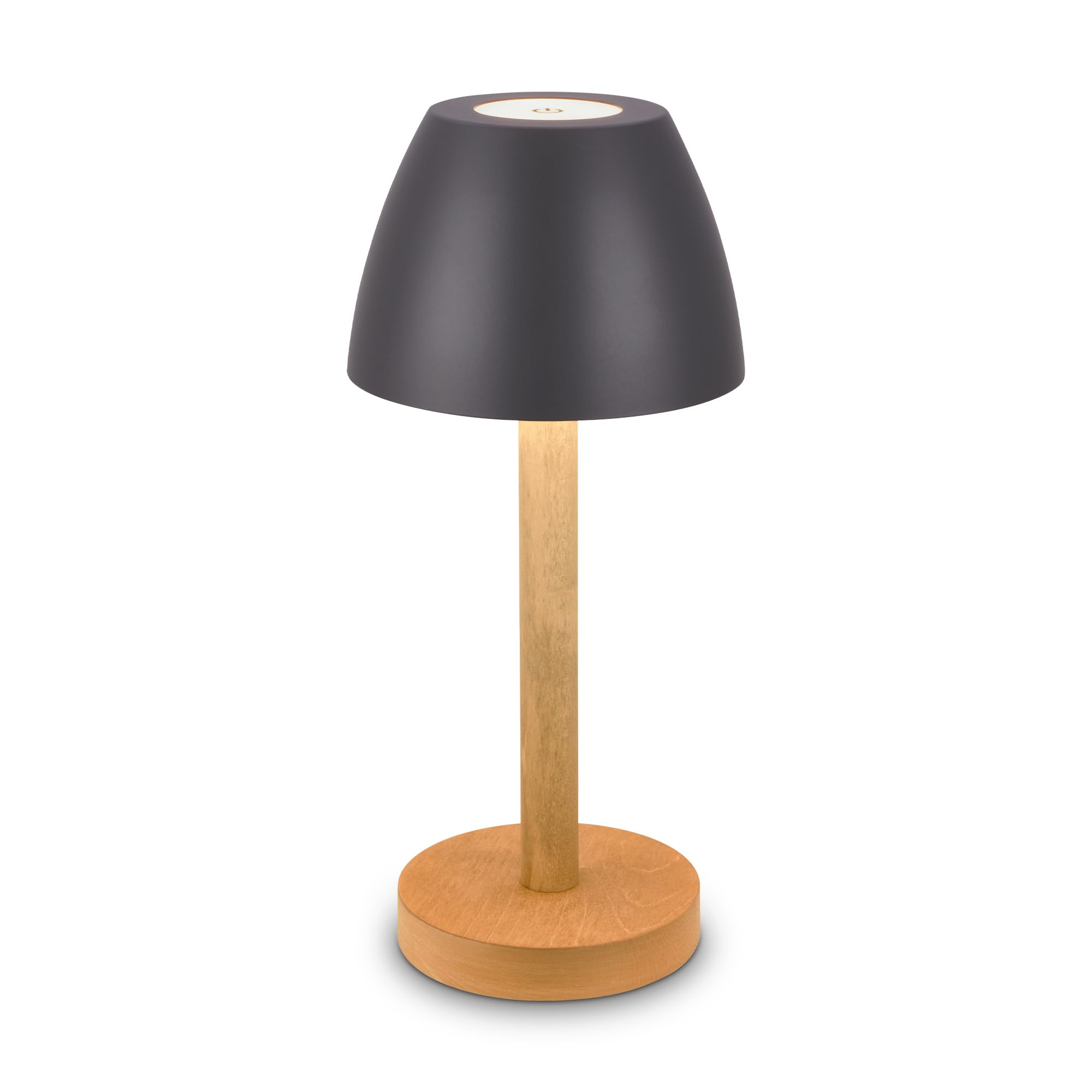 BRILONER - Rechargeable LED Table Lamp IP44 with Touch, Dimmable, Replaceable Battery, LED Light, Bedside Lamp, Cordless, 13.5X30cm, Anthracite Wood