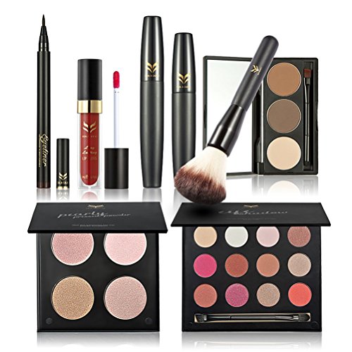 4 pcs Professional Eye Makeup Cosmetic Set Contain Eyeshadow Palette, Eyeliner, Mascara and Eyebrow Pencil