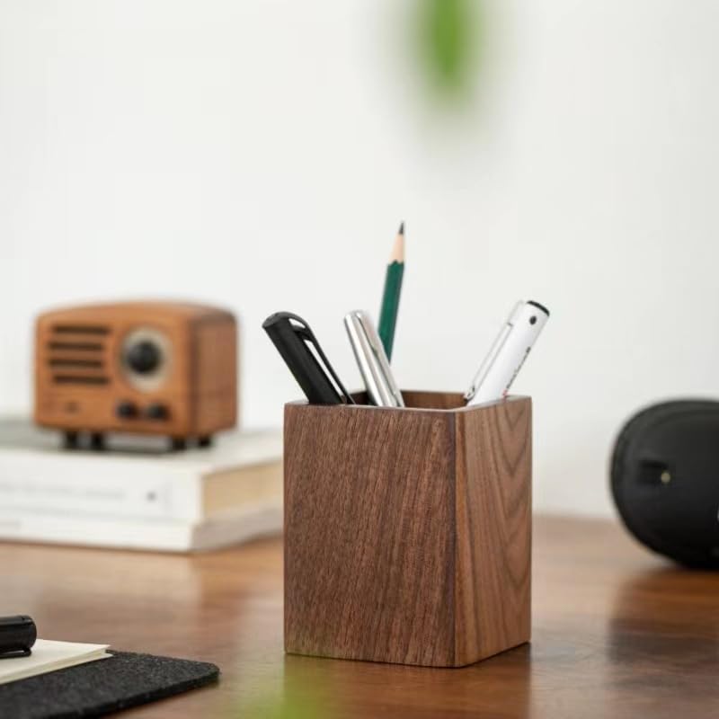 Amazon | ペン立て 木製 ペンスタンド 卓上文具収納 方形 鉛筆