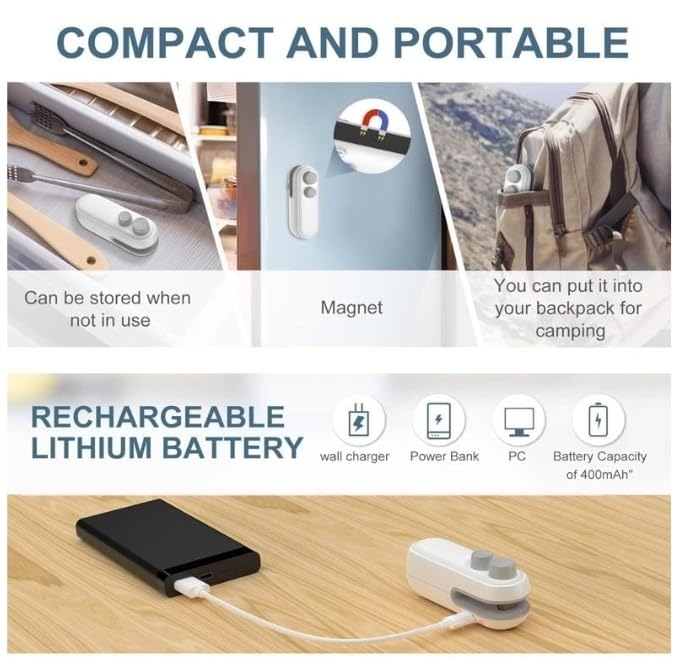 Image of EUFLORIA Portable Mini Sealing Machine, Handheld Packet Sealer for Food, Snacks, Chips, Fresh Storage, Plastic Bags Sealing Machine, Type C Charging Vaccum Sealers (S1)
