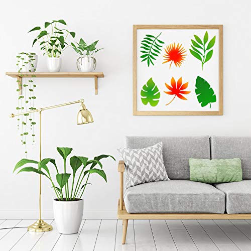 12 Pieces Tropical Fern Leaf Painting Stencils Large Reusable Palm Turtle Leaf Wall Stencil Flexible Botanical Leaves Template Set Crafts For Furniture Canvas Wood Plank (6 X 12 Inches) #TOP1
