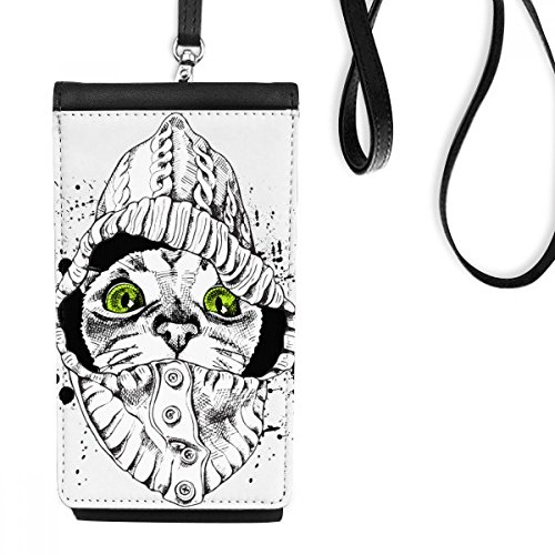 Sac téléphone noir en faux cuir pour amoureux des chats avec motif faune sauvage