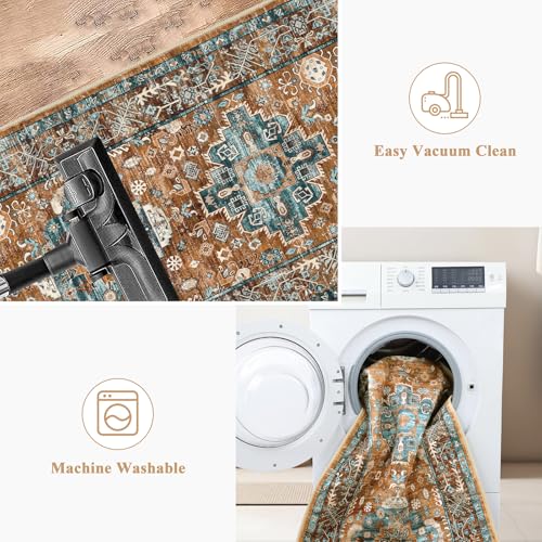 Pauwer Boho Hallway Runner Rug 2x10 Washable Entryway Area Rugs Non Slip Farmhouse Vintage Floor Mat Carpet Runner for Hallways Laundry Room Kitchen Bathroom Bedroom