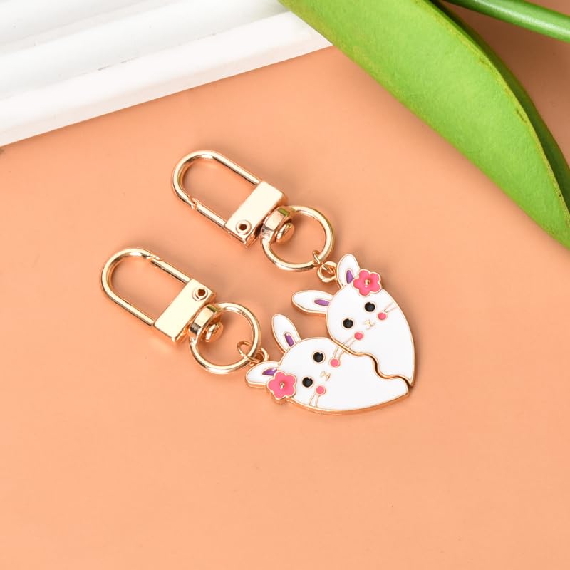 Matching Keychains for 2 Best Friends Sisters Cute Rabbit Bunny Key Chain Charms Accessories for Backpack Friendship Gifts for Teen Girls BFF Big Little Twin Sisters Christmas Birthday Gifts Ideas3