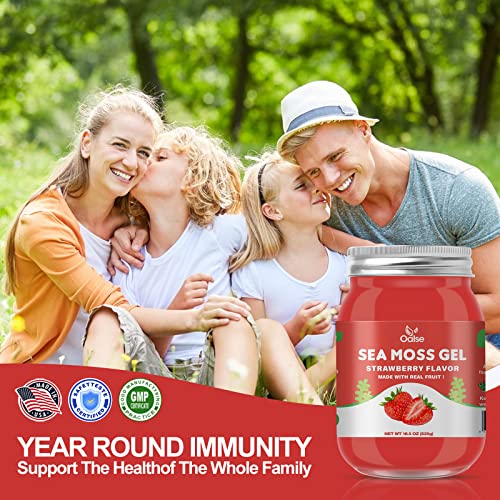 Oalse (18.5 Oz) Organic Sea Moss Gel Strawberry Flavor - Natural Seamoss Gel With 92 Minerals And Vitamins - Non-Gmo, Gluten-Free, Vegan - Immune Defense Thyroid Digestive Support #TOP5