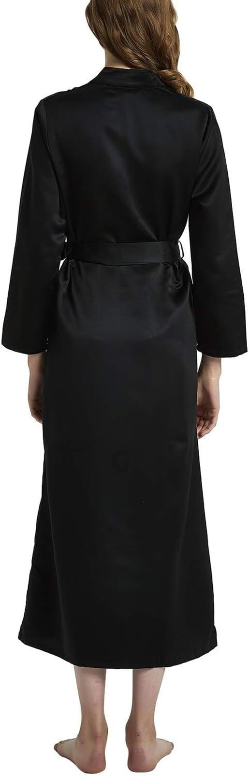Albornoz Albornoz para Mujer, Bata De Satén, Kimono, Dama Honor, Boda, Pijamas Ropa(Black,XL)