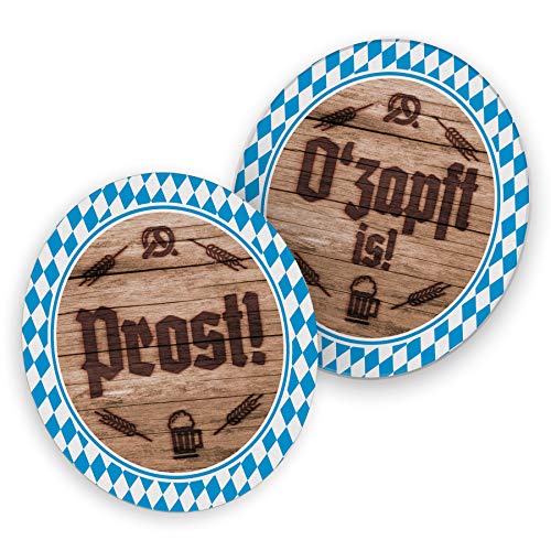 itenga 40x Bierdeckel Untersetzer aus Pappe I O'zapft is! / Prost! I rund, Ø 10,7 cm I ideal als Untersetzer bei bayrischen Anlässen, Grillpartys oder Mottopartys