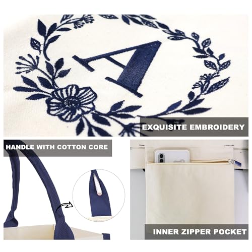Image of BeeGreen Birthday Gift Ideas For Her Sister, Teacher, Mom, Bridesmaid, Retirement Gifts For Female Coworkers, Mothers,Grandma - Funny Initial Beach Bag With Pocket,Gift Baskets Empty,Navy Tote Bag