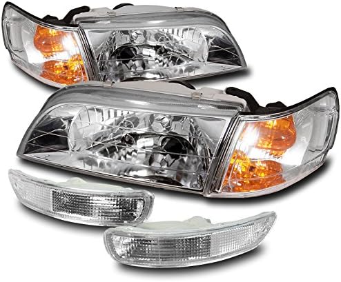 Replacement Headlight Headlamp w/Bumper + Corner Signal Lamp Chrome Compatible with 1993-1997 Toyota Corolla
