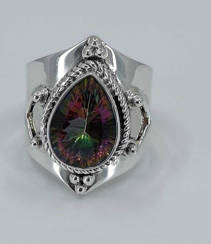 Navya Craft Mystic Topaz Ring, 925 Sterling Silver Statement Promise Ring for Women, Natural Mystiq Topaz Pear Shape Gemstone Handmade Boho Jewelry, November Birthstone, Unique Gift for Her3