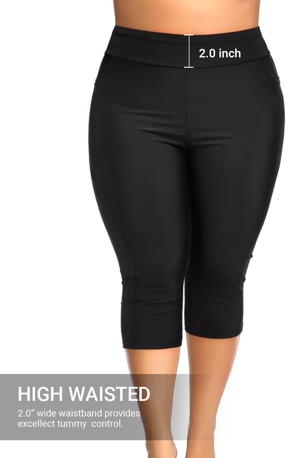 Holipick Plus Size Swim Pants for Women Swim Capris High Waisted Swim Leggings UPF 50+ Long Swim Shorts - Image 3