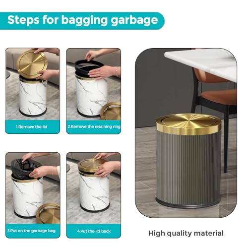 Image of 4 Gallon / 15L Trash Can Bathroom with Swing Lid, Grey Gold Garbage Can, Leather Modern, Large Office Waste Basket, for Bedroom, Kitchen, Powder Room, Hotel, Business(15L Grey)