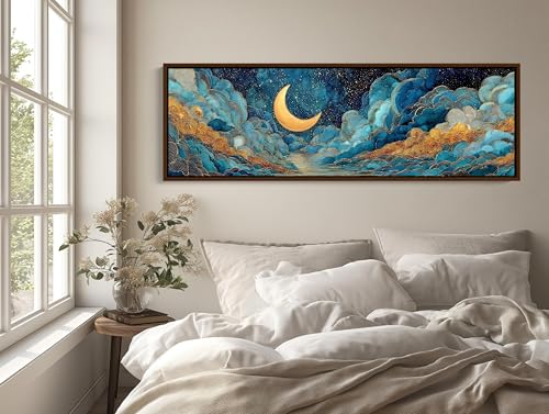 Art mural abstrait bleu et or de luxe avec impression giclée lune de qualité - 5