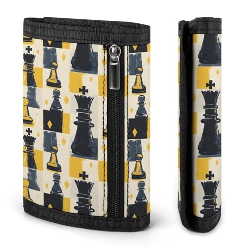 Yellow And Black Chess Print Wallet for Men, 8 Credit Card Holder Slim Minimalist Front Pocket Small Mens Bifold Wallets2