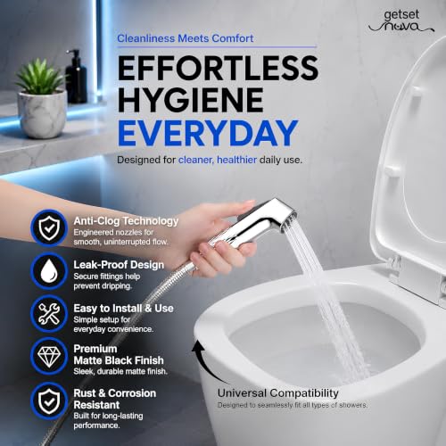 Image of Anti-Clog Jet Spray for Toilet with 1.5 Meter Pipe, ZeroBlock Silicone Nozzles, High Pressure Health Faucet, Leak-Proof Stainless Steel Jet Spray Gun, Bathroom Bidet Spray Full Set, Chrome