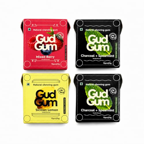 Image of Gud Gum- Natural, Plastic Free Chewing Gum -21g x 4 - Mini Pack of 4- No added artificial colours, flavours & sweeteners