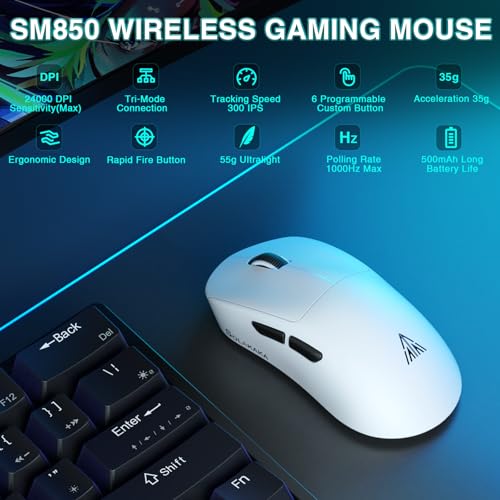 Image of CORBOBO SOLAKAKA SM850 - Wireless Gaming Mouse - Programmable Buttons,24000 DPI Adjustable, Lightweight, Ergonomic Computer Wireless Mouse, BT5.1 /2.4G /Wired, PC Gaming & Office Mice for Win /Mac /Linux