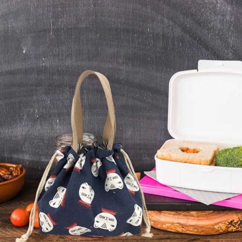 Ericetion Lunch Tote Bag Japanese Style Canvas Lunch Boxes Portable Cute Bento Storage Bag Reusable Lunch Bento Pouch with Drawstring for Picnic - Image 5