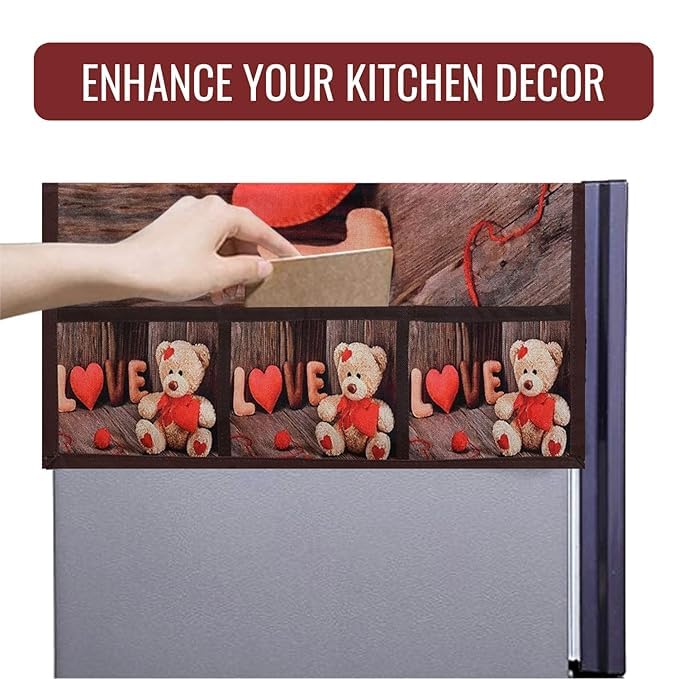 Image of REVEXO Refrigerator Single Door, Dustproof, Protective Cover for Fridges with Extra Storage Space Knit Top Cover with 6 Storage Pockets (130 x 54 cm) (Multicolour) REV-96