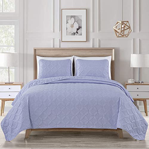 Chezmoi Collection Florenz 3-Piece Ultrasonic Medallion Quilting Oversized Bedspread Coverlet Set, Queen, Lavender #TOP1