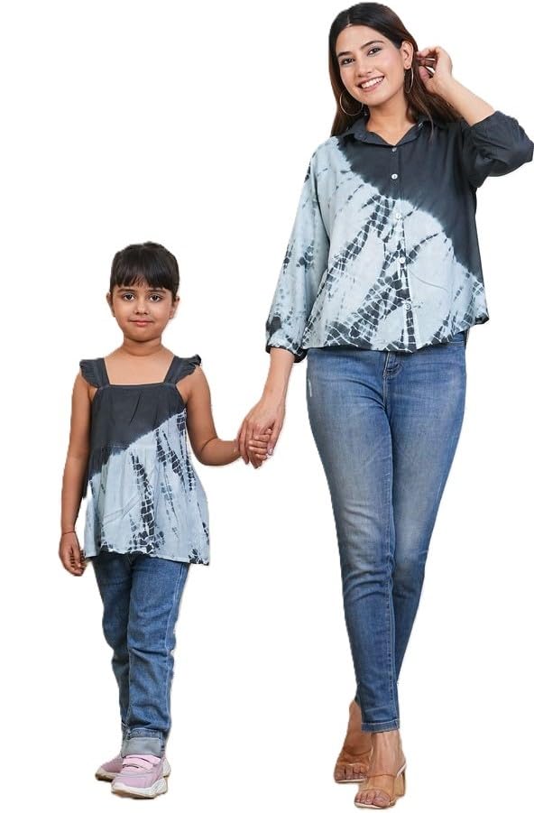 Image of Maaesa Women & Girls Mother Daughter Matching Shirt Combo || Rayon Tie-Dyed Shirt || Full Sleeve || Casual Wear || Family Twinning Outfit