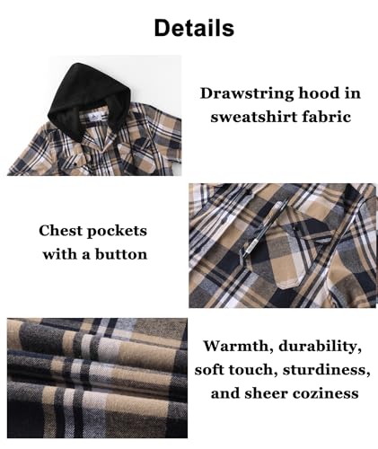 Image of Hooded Flannel Shirts for Men Plaid Long Sleeve Flannel Jacket Hoodies
