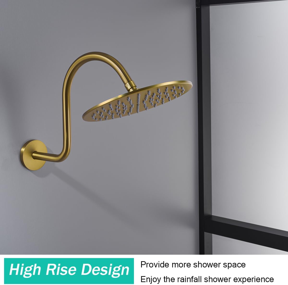 13 Inch Shower Arm,S Shaped Shower Head Riser Pipe Goose Neck Shower Arm High Rise Extender with Flange,Champagne Bronze,SE-RD91098-13CB