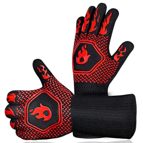 EIHI 1 Par Rojo Guantes Barbacoa,Guantes Para Horno Resistentes Al Calor Hasta 800℃ / 1472℉ Para Cocina,Parrilla,Hornear,Microondas