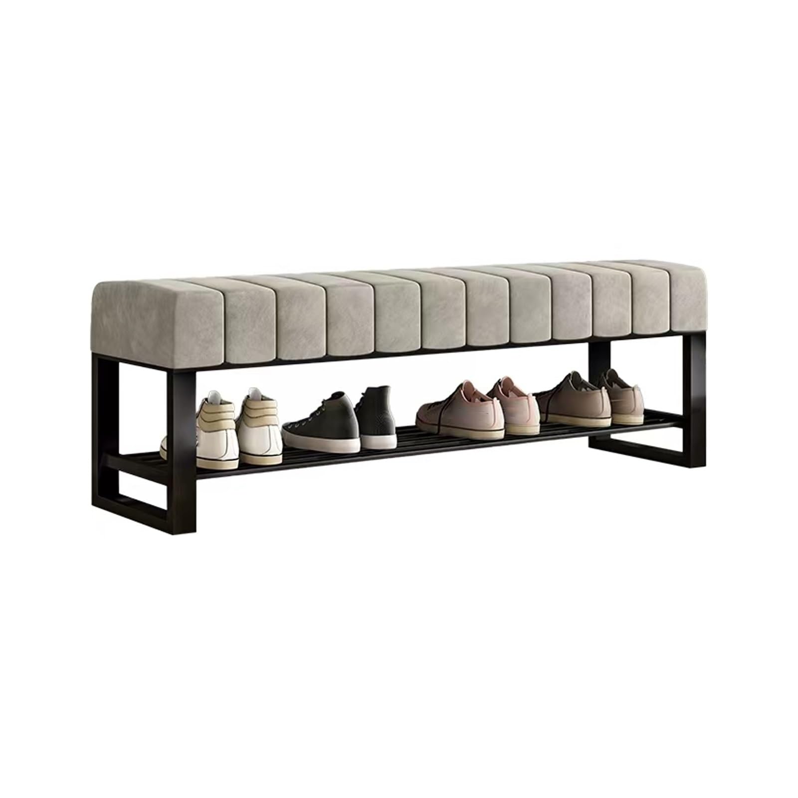 Banc à chaussures de luxe en fer forgé et assise capitonnée haut de gamme