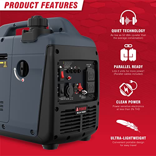 Image of A-iPower 1500 Watt Quiet Portable Inverter Generator Gas Powered, Small Ultra Lightweight Quiet Generator for Camping, Tailgating, Home Backup, Emergency, EPA & CARB Compliant, CO Sensor (SUA1500i)