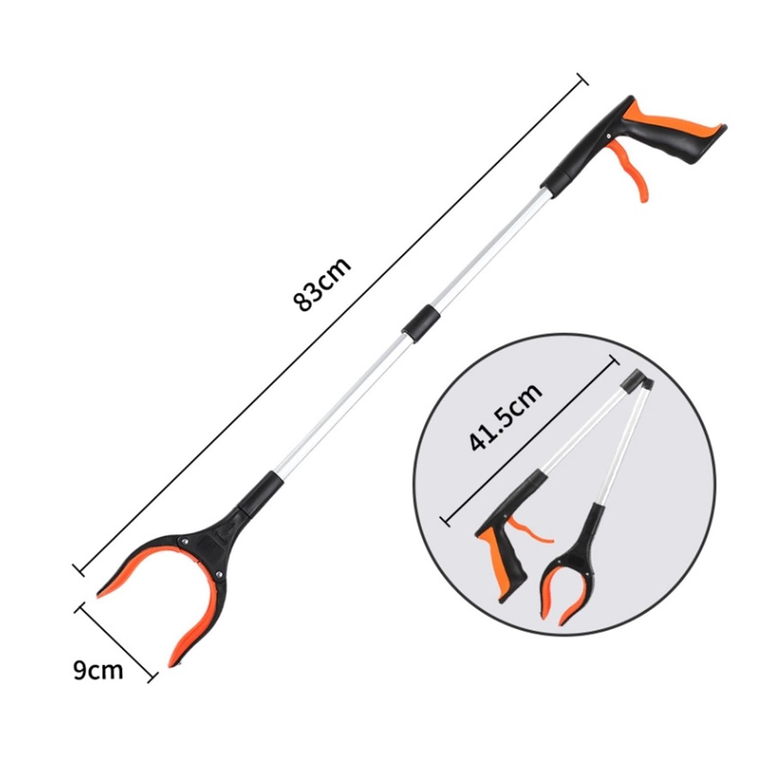 Greifzange, Grabber Reacher Tool Langer faltbarer Pick-Up-Stick mit starkem Griff Magnetische Müllkralle Greifhilfen(Orange)