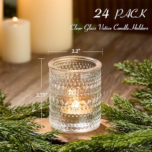 Qipecedm PPOOMKH 24 Pack Clear Glass Votive Candle Holders, Vintage Candle Holder For Floating Candle, Tealight Candle Holder thumb #1