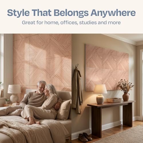 Image of XL Acoustic Wall Panels 6-Pack Decorative Acoustic Panels High Density Sound Absorbing Wall Art 70.86X47.24 Inches with Self-adhesive for Studio Home and Office - Oak Wood Finish
