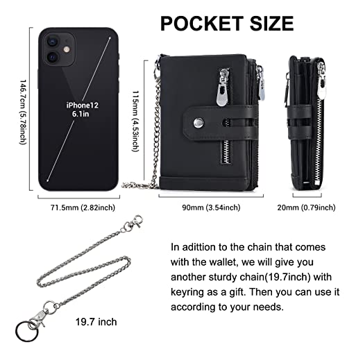 Image of boshiho Mens Wallet with Chain Genuine Leather Slim Bifold