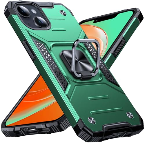 Image of Anqrp Heavy Duty Case for iPhone 13 Mini Case with Enhanced Ring Holder Grip Stand, Military Grade Shockproof Rugged Drop Protective Silicone Hard Slim iPhone 13 Mini Phone Case Cover,Forest Green