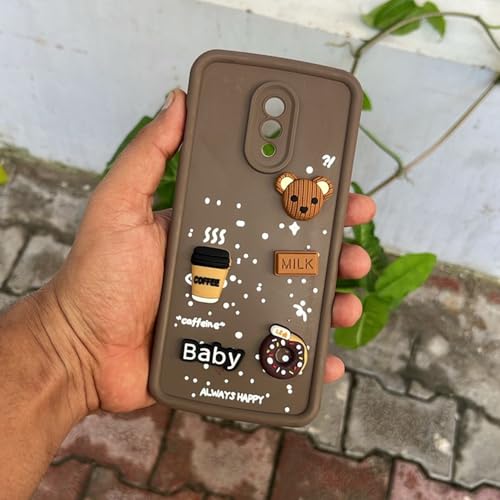 Image of Outlouders Back Cover for OnePlus 6T / Oneplus 7 | 3D Cartoon Cute Fun Bear | Silicone Full Body Protection Bumper Case (Brown)