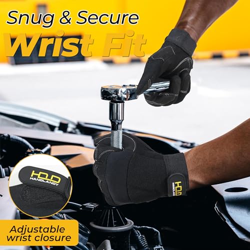 Image of HANDLANDY Work Gloves for Men & Women, Utility Mechanic Working Gloves Touch Screen, Flexible Gardening Gloves for Yard