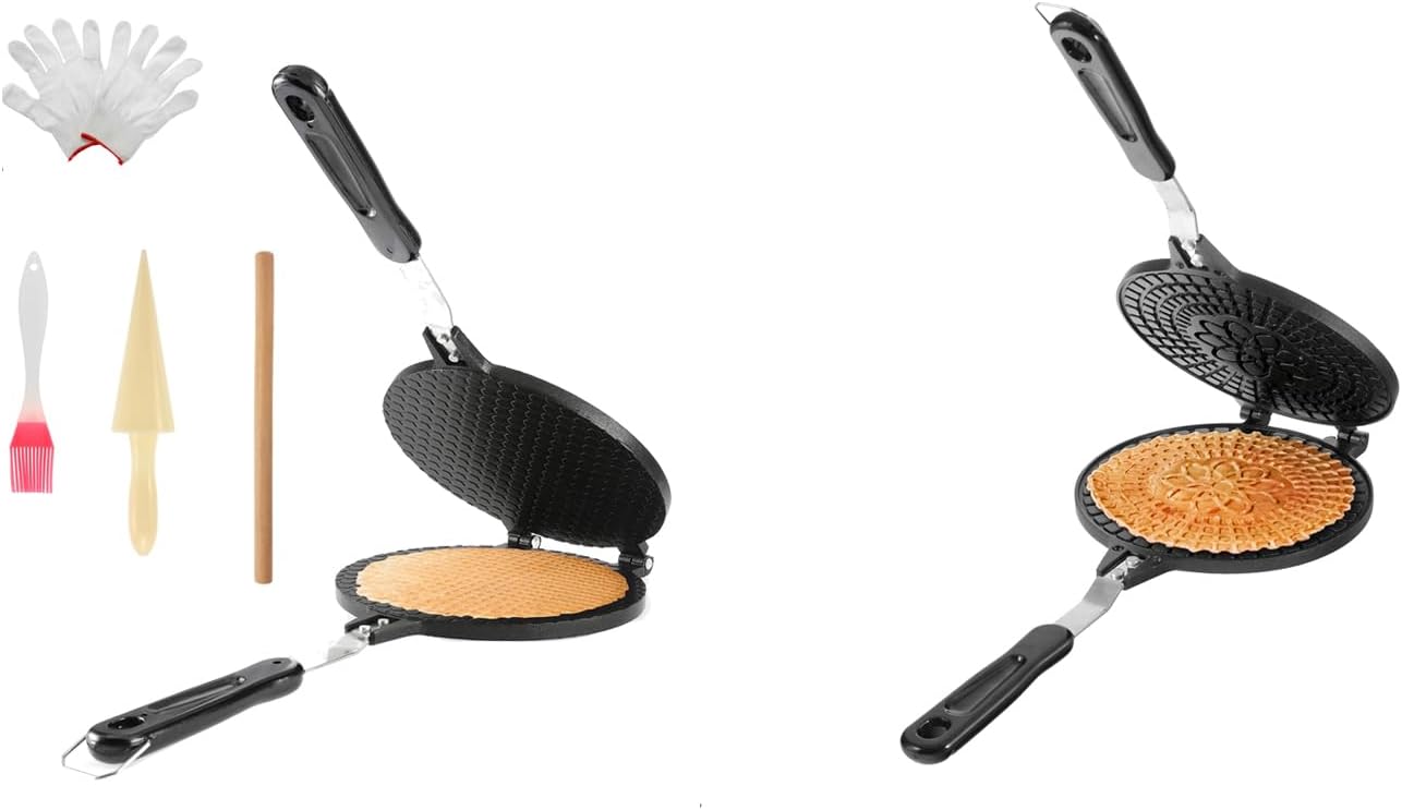 Dyna-Living 8.6 inches Waffle Cone Maker Ice Cream Cone Maker & 6.7'' Flower Shape Waffle Maker Non-stick Egg Roll Maker Waffle Bowl Maker