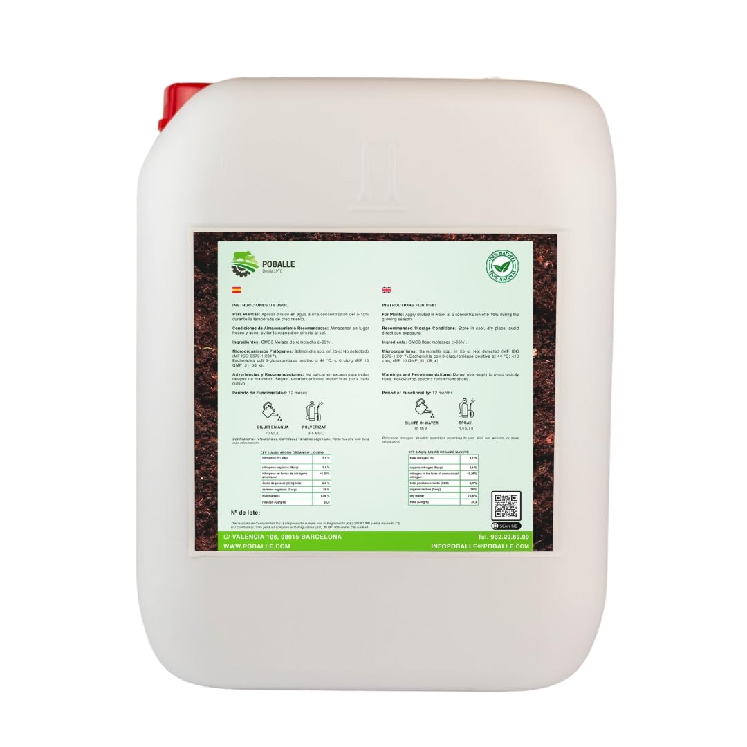 MELAZA POBALLE para COMPOST – Cultivo, cosechas y plantas. Garrafa de 28 kg de MELAZA de Remolacha de alta pureza.