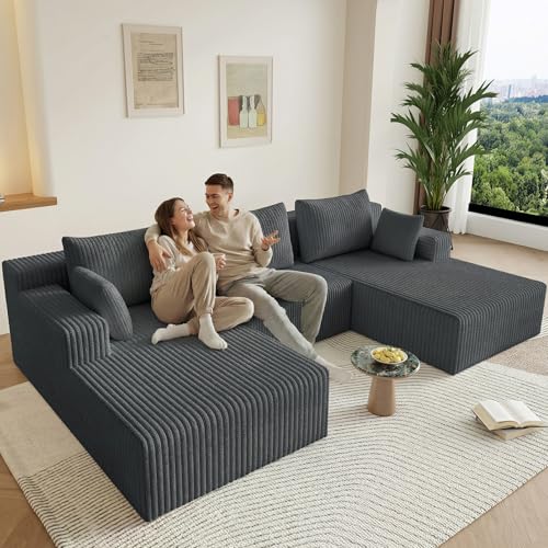 Image of 107 inch U-Shape Cloud Couch, Modern Modular Sectional U-Shape Sofa, Corduroy Boneless Couch Upholstered Couches Deep Seat Sleeper Chaise Longue for Living Room, No Assembly Required,Dark Gray