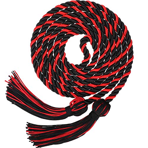 Image of TecUnite Graduation Cords Honor 2026 Polyester Yarn Decorative 67 inch Long Garland Twist Ties with Tassels for Bachelor Gown Graduation(Black with Red)