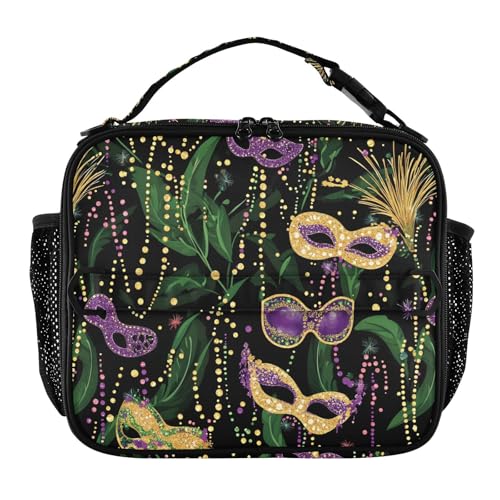 CHIFIGNO Lonchera térmica para niños, con diseño de máscaras de Mardi Gras, para mujeres y hombres, lonchera portátil, reutilizable, para el trabajo, oficina, viajes, picnic, escuela